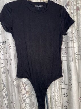 naked wardrobe Black Crewneck Short Sleeve Bodysuit
